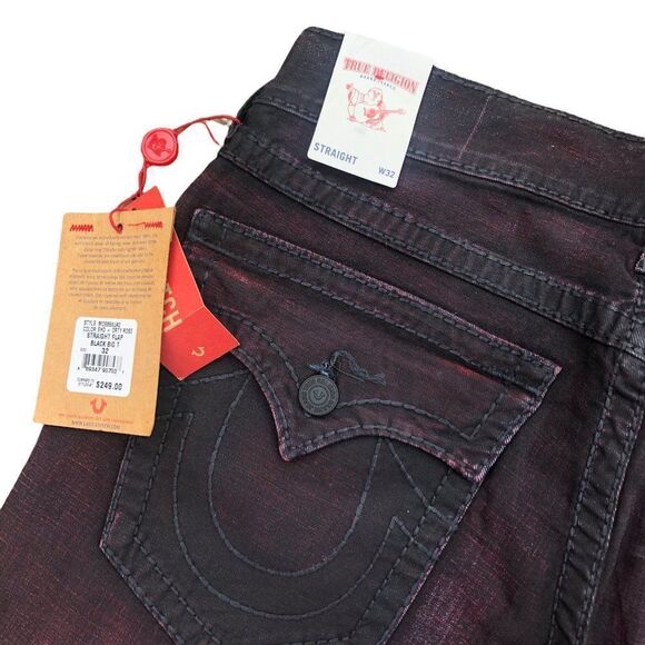 BRAND New True Religion Jeans Size 32 STRAIGHT BIG T Black/Red - Picture 15 of 16